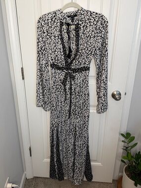 Black & White Floral Wrap Maxi Dress